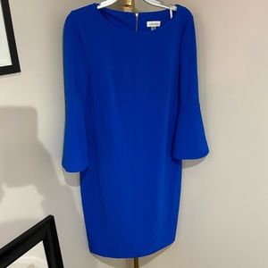 Calvin Klein Royal Blue Bell-Sleeve Round Neck Sheath Dress, Size 14